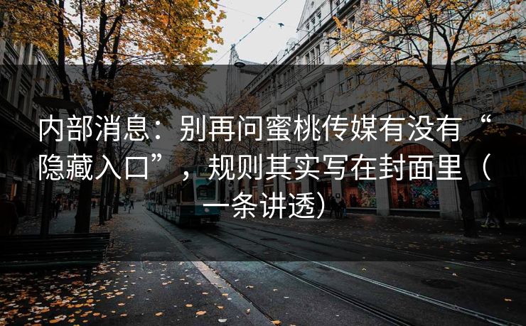 内部消息：别再问蜜桃传媒有没有“隐藏入口”，规则其实写在封面里（一条讲透）